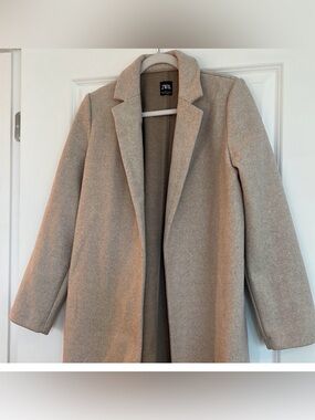 Zara Neutral Beige Tailored Long Trench Coat